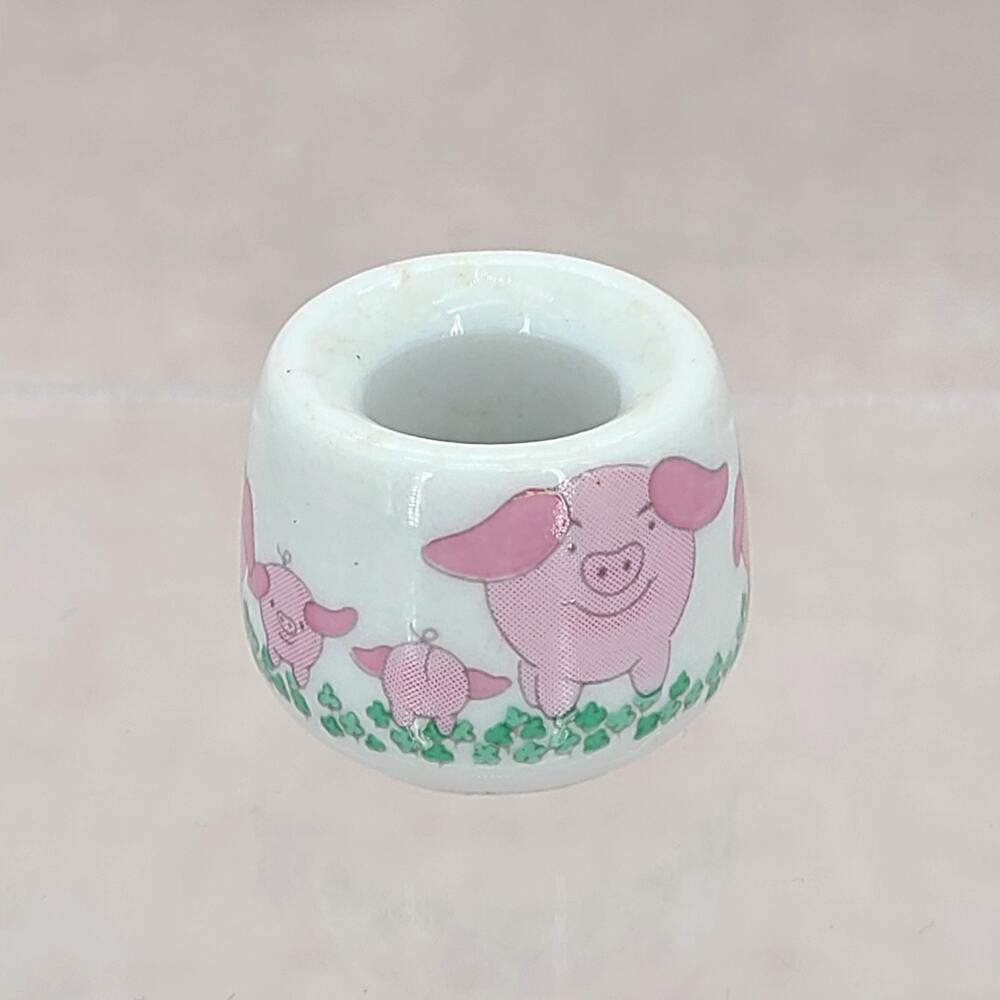 Vintage Mini Candle Holder Funny Designs Germany Pink Pig Family 1 x 7/8" Marked